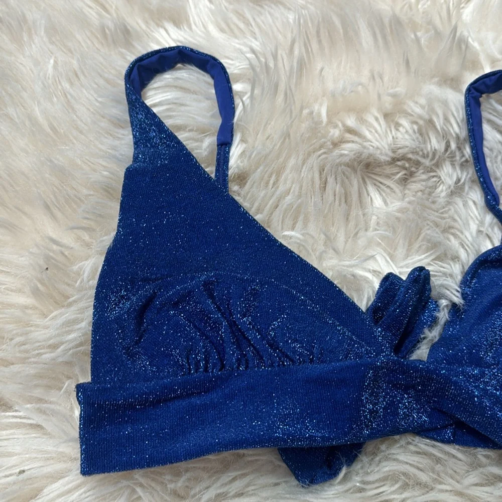 Monday swim Portofino Top in navy shimmer sz M